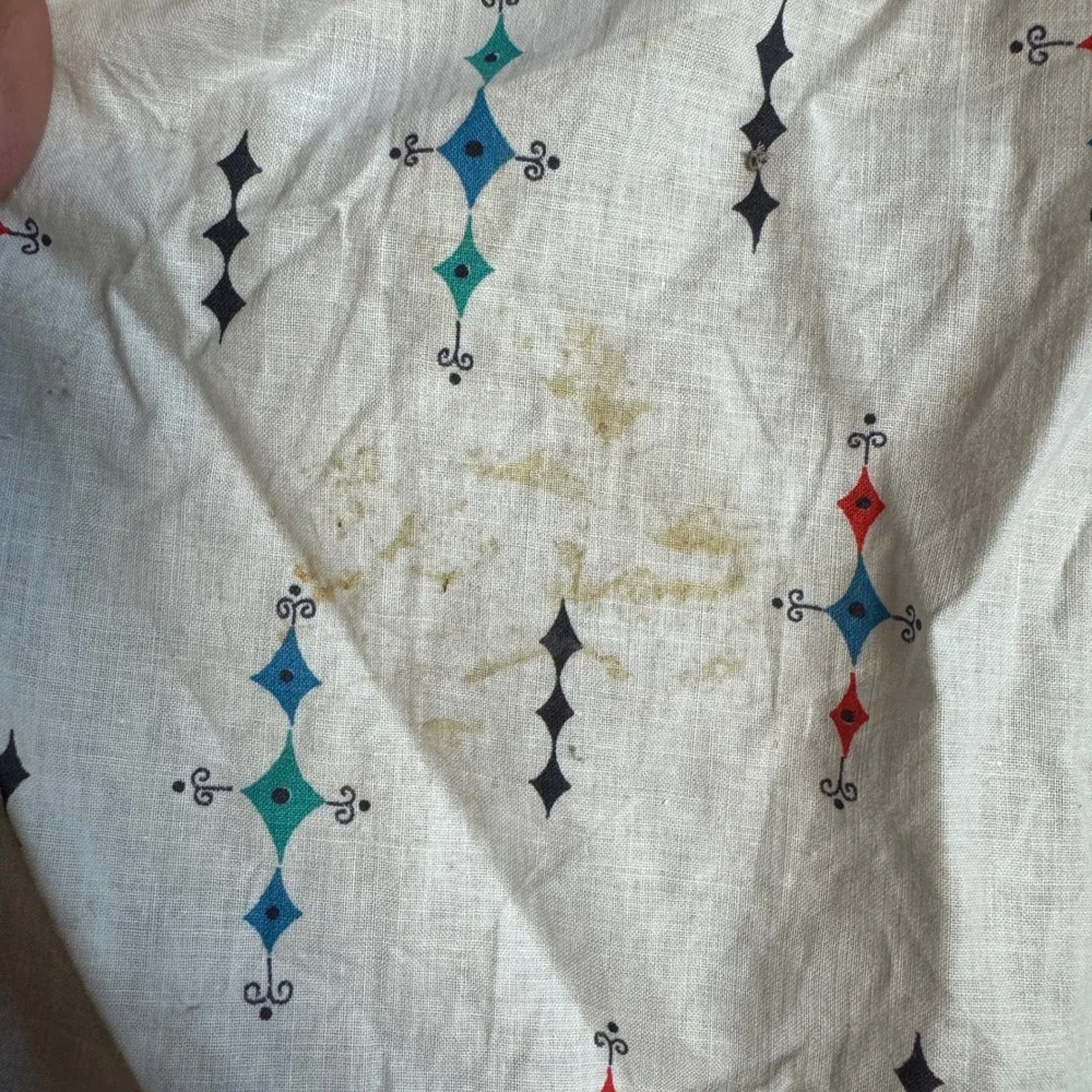 Vintage Handmade 1950s Geometric Design Sheer Red Half Apron‎ with pockets